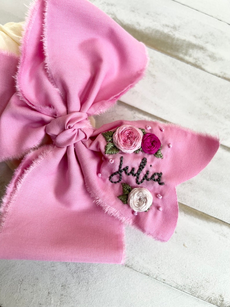 Hand Embroidered Bow, Custom Name Bows, Personalized Bow, Baby Shower Gift, First Birthday Bow, Baby Headbands, Fall bow, Name Gifts For Kid image 8