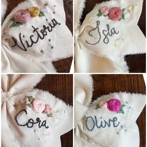 Hand Embroidered Bow, Custom Name Bows, Name Gift For Kids, Personalized Bow, Baby Shower Gift, First Birthday, Baby Headbands, Spring Bow image 8