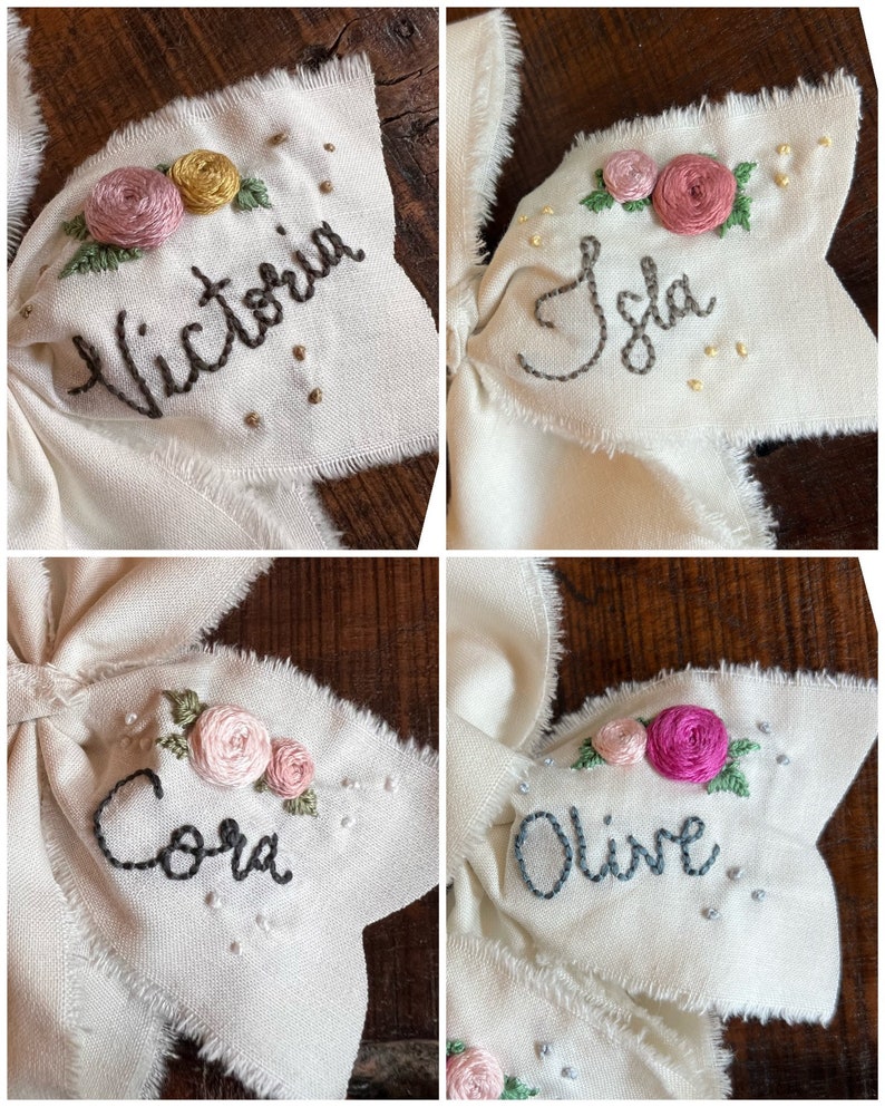 Hand Embroidered Bow, Custom Name Bows, Name Gift For Kids, Personalized Bow, Baby Shower Gift, First Birthday, Baby Headbands, Spring Bow image 8