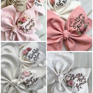 Hand Embroidered Bow, Custom Name Bows, Name Gift For Kids, Personalized Bow, Baby Shower Gift, First Birthday, Baby Headbands, Spring Bow image 3