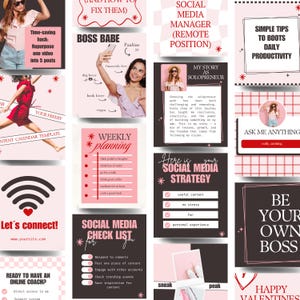 45 Bold Instagram Canva Templates Kit (Posts, Stories, Highlights), coach instragram post templates, social media templates, pink instagram