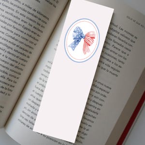 Set van 5 Coquette afdrukbare bladwijzers, Soft Girl Era, patriottische girly bladwijzers, wow boog bladwijzer, schattige bladwijzer, cadeau voor boekenliefhebbers