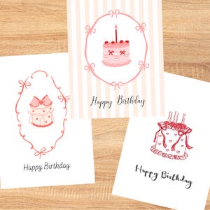 Set of Happy Birthday Cake Cards Printable Greeting Card blank foldable happy birthday card