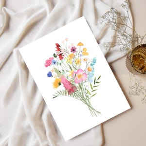 Tarjeta de felicitación floral en blanco, tarjeta floral imprimible, tarjeta de felicitación con ramo de acuarela, tarjeta para el día de la madre, tarjeta para cualquier ocasión, tarjeta para mamá