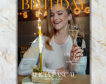 Magazine Cover Birthday Invitation Template, Vogue Style Party Invite, Magazine Invitation