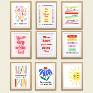Mental Health Prints: Eclectic Positive Quotes, Therapy Office Decor (Digital Download Set of 9)