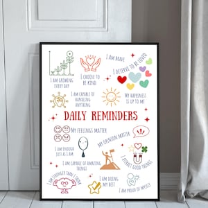 Positive Daily Reminders Wall Art, daily reminders quote print, mental health wall art print, therapy office decor, motivational art teens
