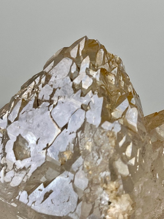 Skeletal Elestial Quartz With Iron Oxides, Hematite, Calcite