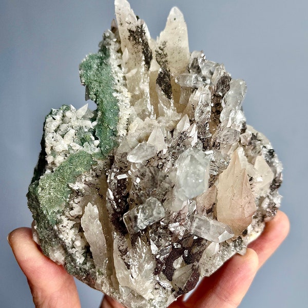 Mixed mineral specimen- Calcite, Apophyllite, Selenite, Hematite, Chlorite, Quartz