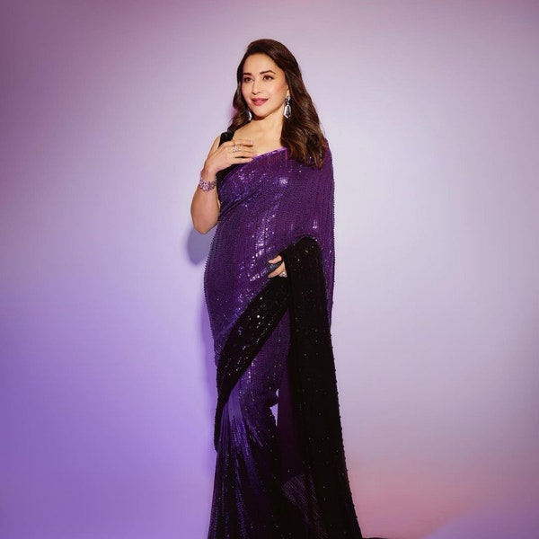 Madhuri dixit inspired shimmer Saree with Blouse - Trendy Celebrity Style