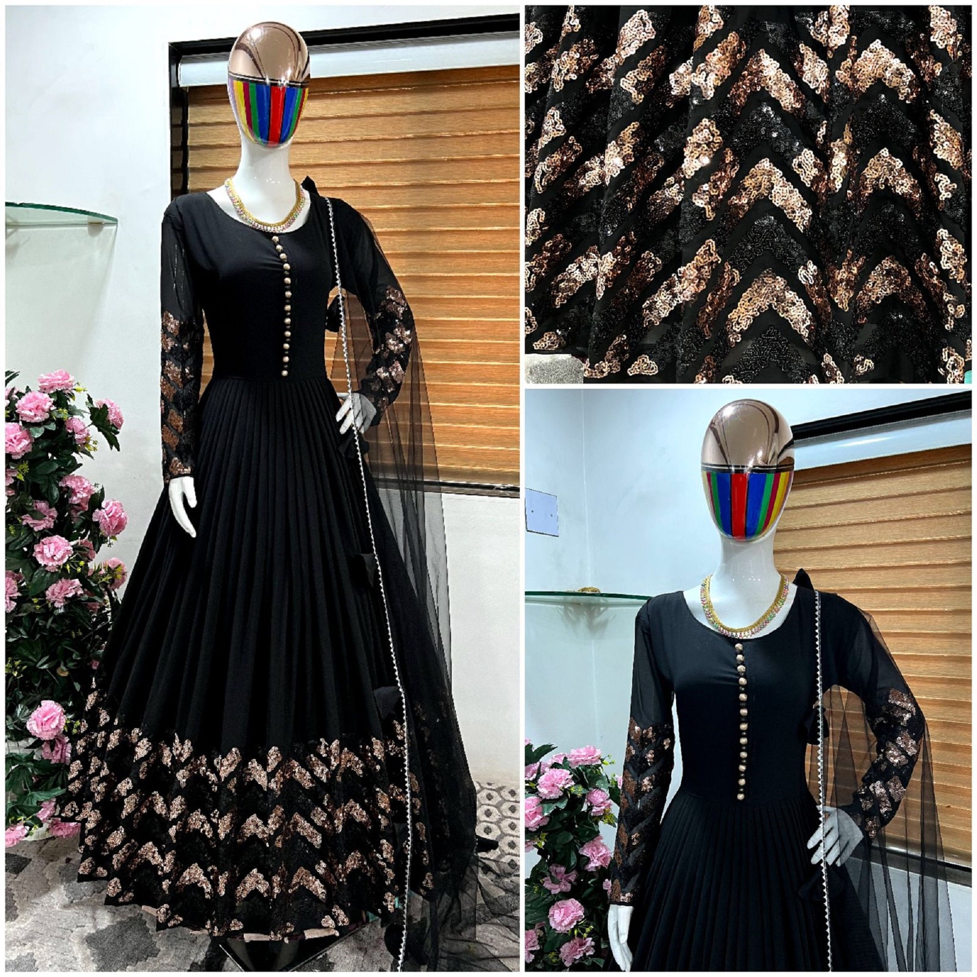 DesignbyFenny Black Anarkali Dresses Sequence Work Dress Wedding Dresses Long Gown Indian Clothes Indian Outfits Casual Wear