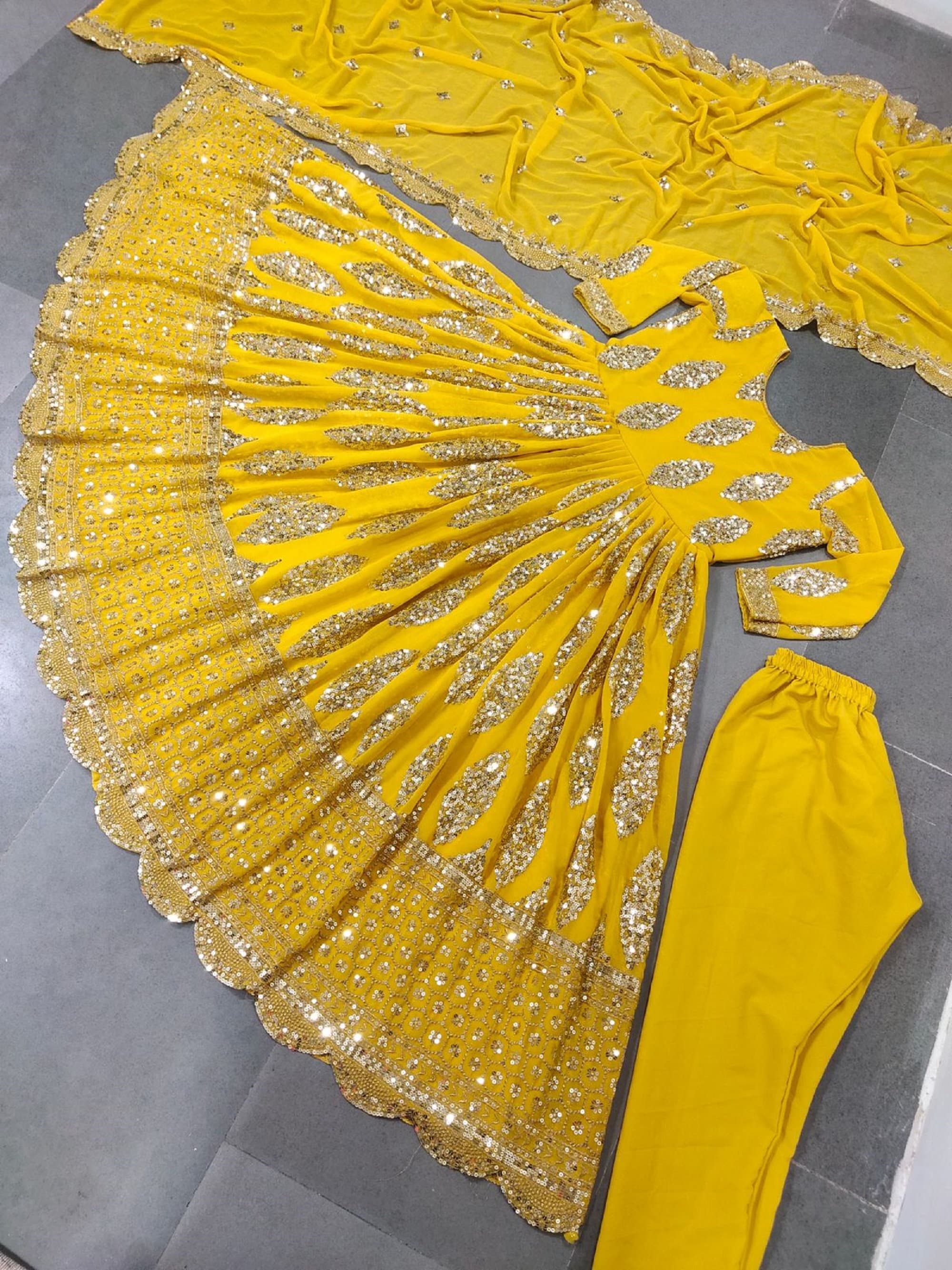 Yellow Pure Cotton Anarkali Dress with Beautiful Work – Medium to 2XL main image 0
