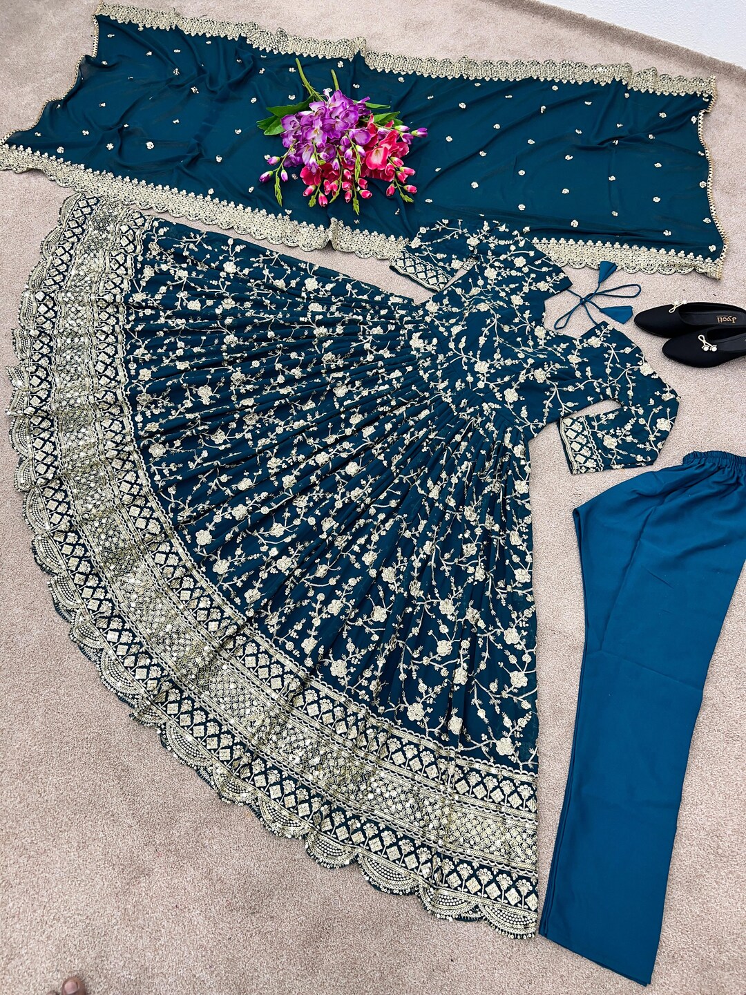 Indian Women Dresses Lavender Color Long Gown Teal Blue Color Etsy