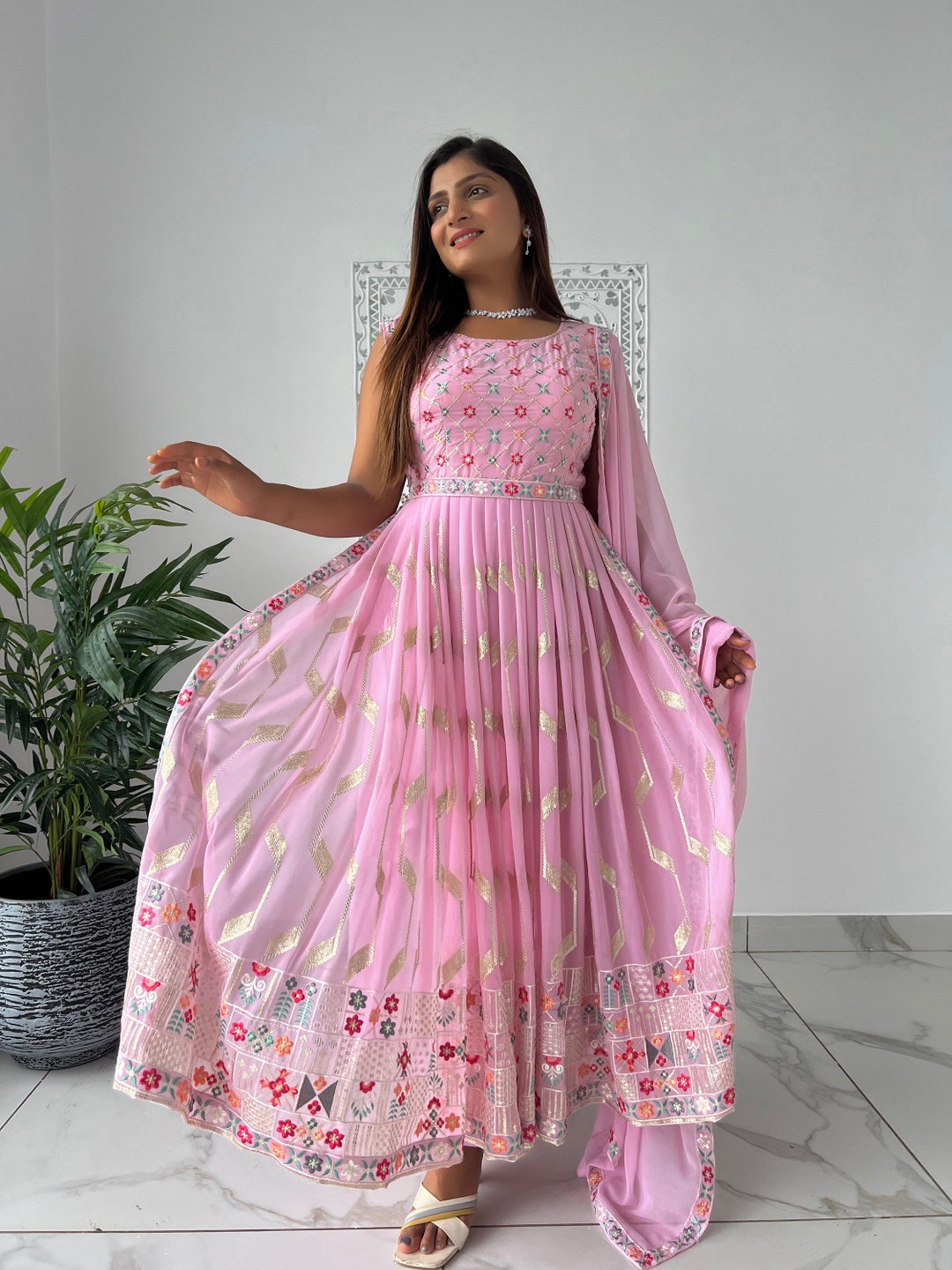 Indian Women Dress Wedding Long Gown Baby Pink Color Etsy