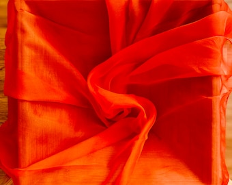 Orange Playsilk. Hand Rolled Play Silks 100% Mulberry Silk, Medium Size 25.5X33.5 inches.