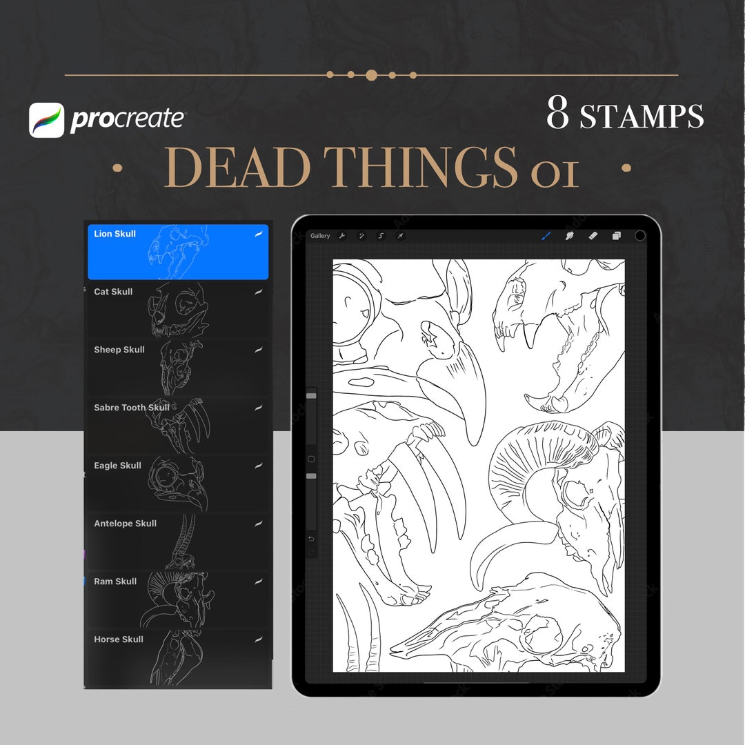 ANIMALS SKULLS PROCREATE Stamps, Art, Tools, Digital Brushes - Etsy