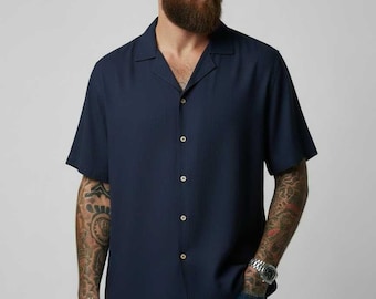 Chemise Palms pour homme en coton froissé, 100 % coton, idéale pour la plage. Cadeau parfait pour lui, idéal pour les vacances ou les vacances. Style décontracté.