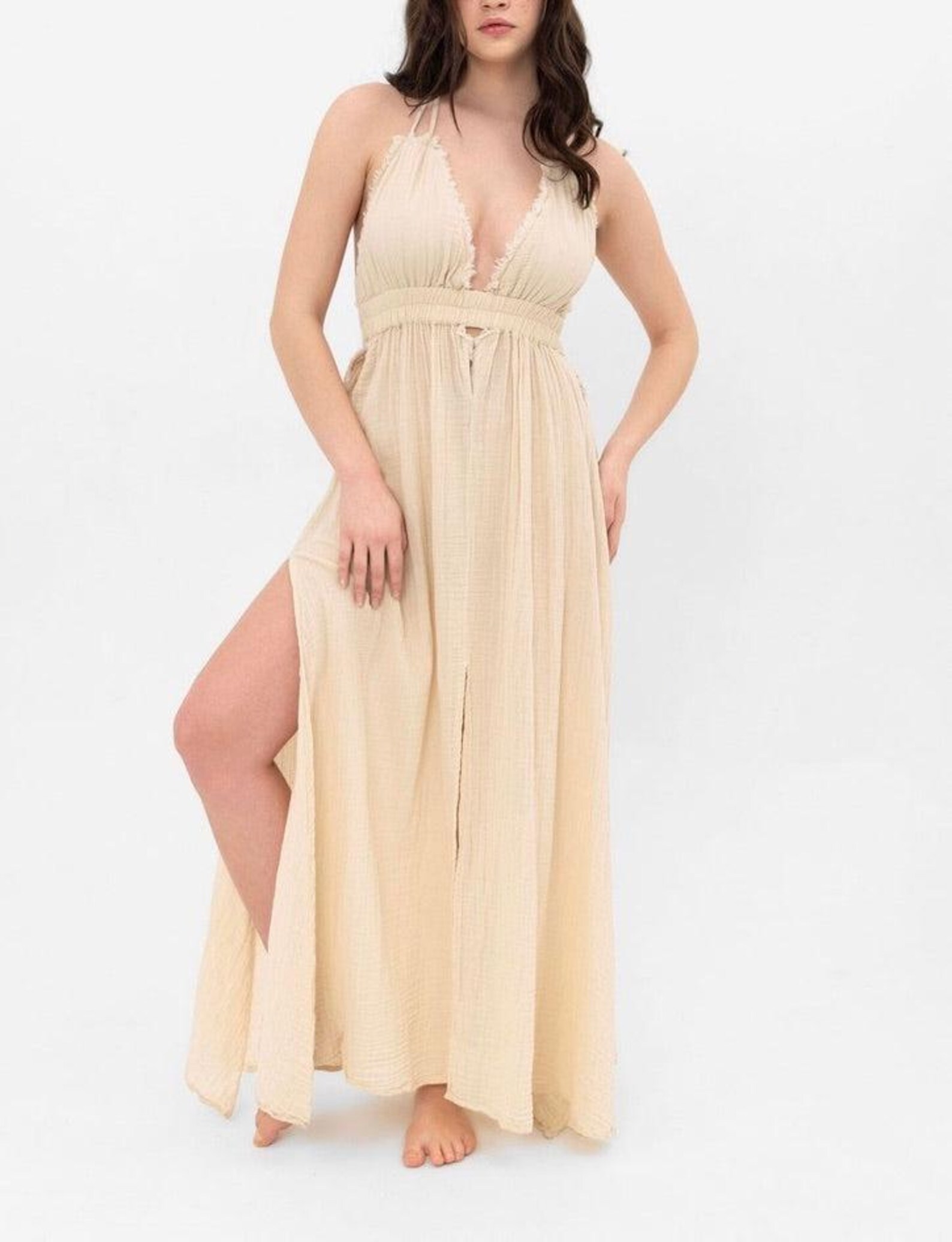 Trinidad® | Sexy floral non-positioning printed backless halter dress with one tier skirt