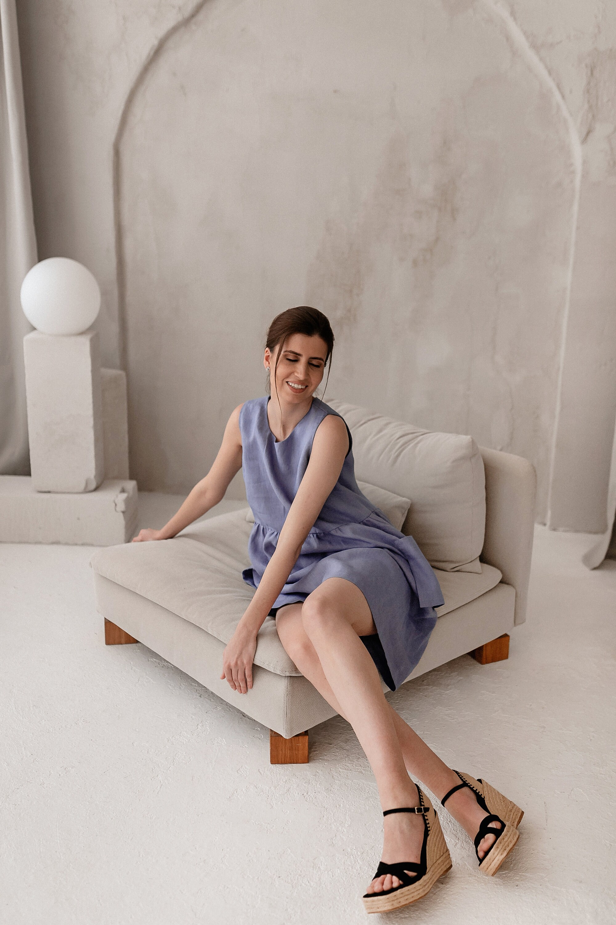 Robe Été Lin Minibee Femme - Décontractée Avec Poches 55% Lin 45% Coton