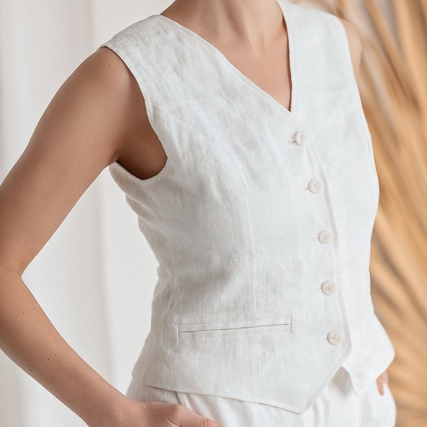 Women vest,Linen tank top,Linen formal vest, Linen waistcoat