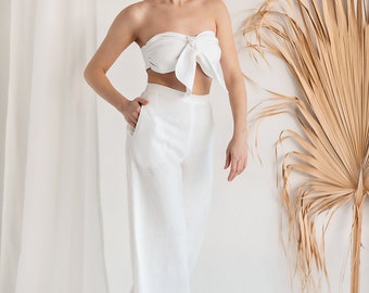 Linen Crop Top / Linen Bandeau Top / Linen Bandeau Top Front Bow Detail / Front tie top / Linen beachwear