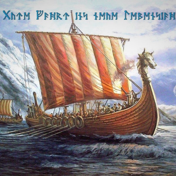 2 nordische Postkarten Karte Geburtstagskarte Wikinger Viking Wikingerschiff Runen