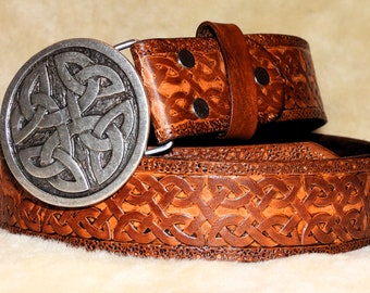 Ceinture pour homme Ceinture en cuir à nœud celtique 110 cm - poinçonnée - faite à la main - peut être raccourcie