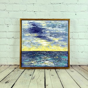Calm Seascape Painting: Original Acrylic Art on 14&quot;x14&quot; Canvas