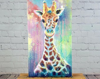 Original Painting | Gee RaFee | Wildlife Art Painting | Giraffe | Acrylic Contemporary Painting |10"x20" Canvas