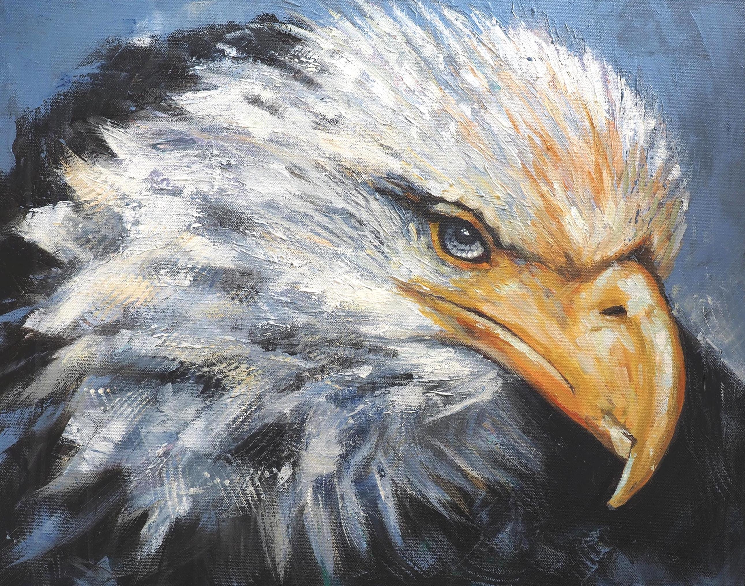 オリジナルのハクトウワシの絵画：野生動物のアクリルアート、24x18