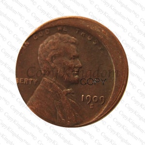 1909 S VDB Lincoln Wheat Cent Penny Rare erreur de décentrage COPY Pièce