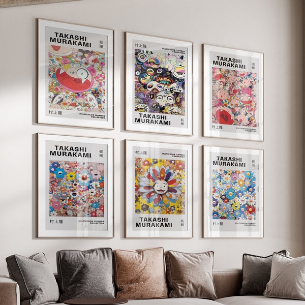 Takashi Murakami Poster 7er Set, Murakami Blumendruck, Takashi Murakami Kunstdruck, farbenfrohe Kunst, digitaler Download