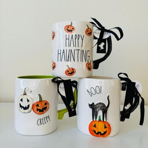 Rae Dunn Halloween Mugs, Creepy Mug, Boo! Mug, Happy Haunting Mug