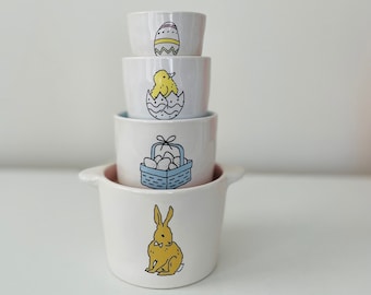 Tazas medidoras de conejito de Pascua, decoración de bandeja escalonada de Pascua