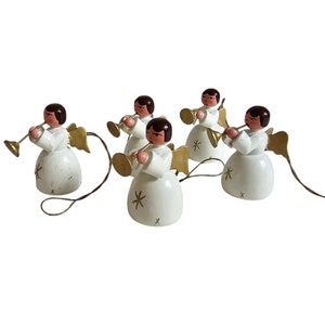 Vintage Erzgebirge set of 5 wooden angels musicians German Christmas hand painted decoration #197