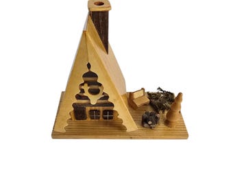 Vintage retro Erzgebirge Incense Smoker House German Christmas hand painted decoration