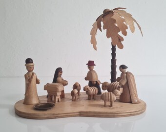 Vintage retro Erzgebirge candle holder Bethlehem scene East Germany hand painted decoration #22