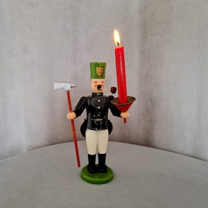 Vintage Erzgebirge Incense smoker man and candlestick German Christmas hand painted decoration #90