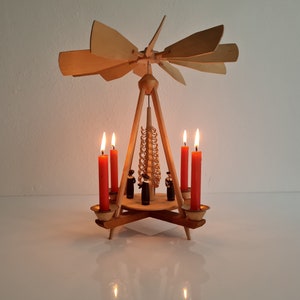 Vintage retro German pyramid with wooden figurines and 4 candles 70s 19 image 1