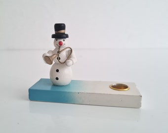 Vintage Weihnachtsminiatur Kerzenhalter mit handgemaltem Schneemann #30