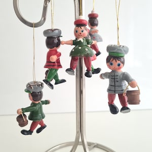 Vintage set of 6 Christmas ornaments Wooden figures Christmas hand painted decoration
