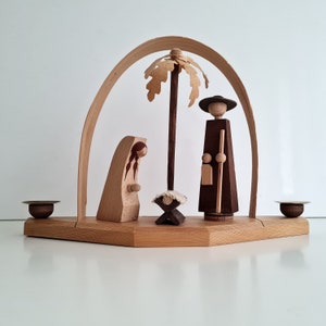 Vintage retro German Erzgebirge candlestick Nativity scene Hand carved decoration  #143