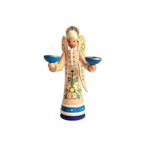 Vintage retro Erzgebirge Wooden candlestick Angel German Christmas hand painted decoration #15