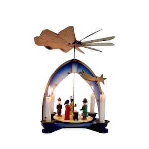 Vintage German pyramid with hand painted wooden figurines and 4 candles #4
