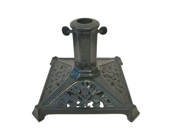 Vintage Cast Iron Christmas Tree Stand with Ornate Openwork Base 80s