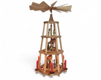 Vintage Erzgebirge German Pyramid: Hand-Painted Wooden Figurines, 50cm