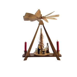 Vintage Retro German pyramid with hand paint wooden figurines and 4 candles 70s  #11