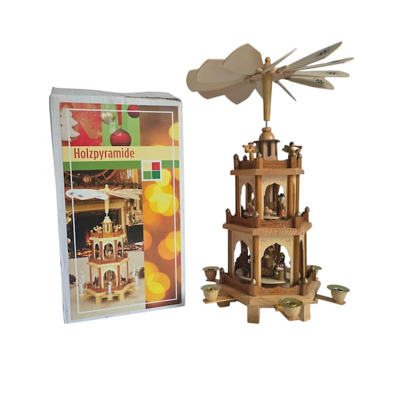 ドイツ エルツ山脈地方工芸品 木製 クリスマスピラミッド　ヴィンテージ ヴィンテージ エルツ山地 ドイツピラミッド：手描き木製フィギュア
