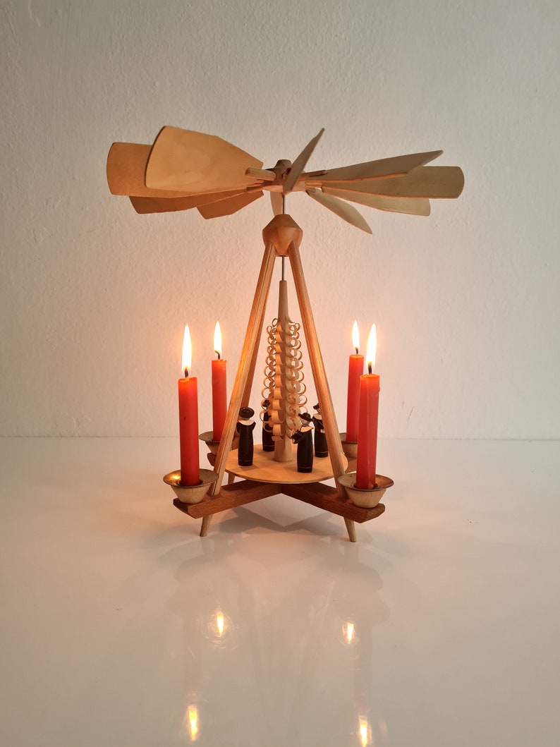 Vintage retro German pyramid with wooden figurines and 4 candles 70s 19 image 8