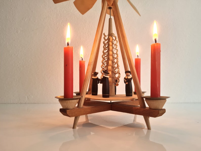 Vintage retro German pyramid with wooden figurines and 4 candles 70s 19 image 4